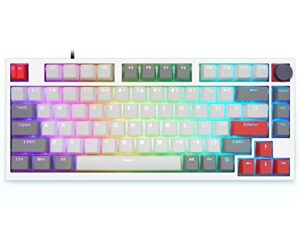 boyi gk75 tri-mode 75% keyboard with knob hot swappable rgb gaming keyboard,2.4ghz/bluetooth 5.0/wired keyboard 80 keys programmable mechanical keyboard(skyloong red switch,cool-red theme)