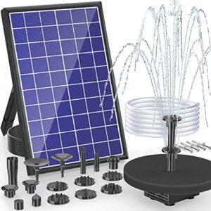 poposoap solar fountain pump built-in 3000mah battery, 7w solar bird bath fountain pump with 16.64ft cable, 10 nozzles & pvc tubing, solar pond pump for bird bath garden fish tank pond water feature