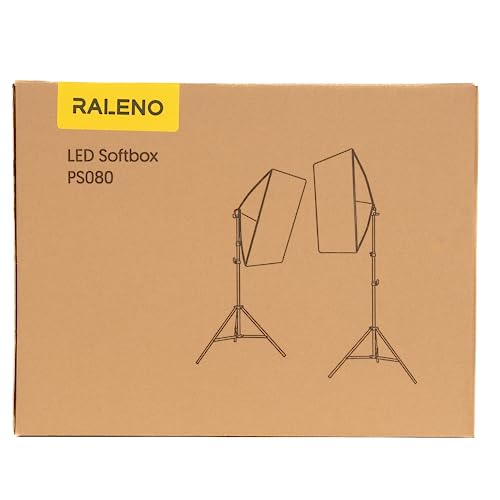 RALENO® Softbox Lighting Kit, 2 x 16'' x 16'' Photography Studio Equipments with 50W / 5500K / 90 CRI LED Bulbs, Continuous Lighting System for Video Recording and Photography Shooting