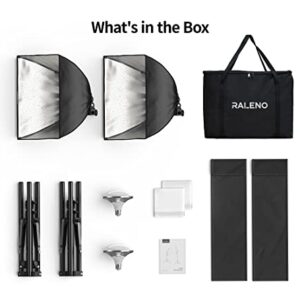 RALENO® Softbox Lighting Kit, 2 x 16'' x 16'' Photography Studio Equipments with 50W / 5500K / 90 CRI LED Bulbs, Continuous Lighting System for Video Recording and Photography Shooting