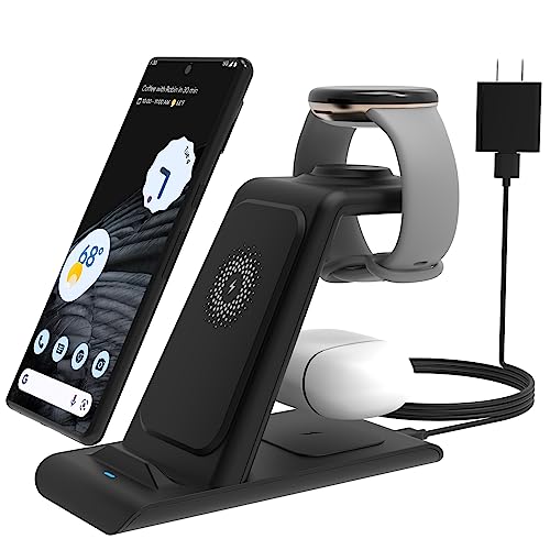 HATALKIN Upgraded Wireless Charger for Google Pixel Watch,3 in 1 Wireless Charging Station for Google Pixel 7/7A/7 Pro/6/6 Pro/5/4/3/XL,Pixel Fold,Pixel Buds Pro,iPhone 14/Samsung S23,Air-pods