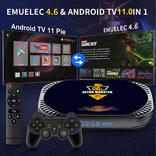 Game Consoles Built-in 46220 Retro Games, Retro Console with S905X4 Chip, Plug and Play Video Game Console for 4K TV, EmuELEC 4.6 Gaming System/Android TV 11 all in 2, Emulator Console Support WiFi/BT