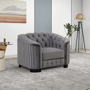 Merax Velvet Upholstered Accent Sofa with Thick Removable Seat Cushion, Modern Single Couch Chair for Living Room, Bedroom, or Small Space, Grey