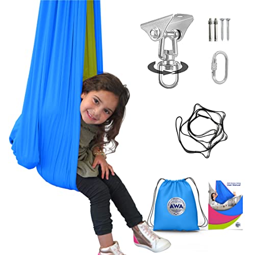 American Wellness Authority Sensory Swing for Kids Indoor, 360° Swivel, Reversible Sensory Swing for Adults, Double Layered Hammock Swing for Kids with Special Needs Great for ADHD/ADD (Green/Blue)