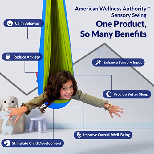 American Wellness Authority Sensory Swing for Kids Indoor, 360° Swivel, Reversible Sensory Swing for Adults, Double Layered Hammock Swing for Kids with Special Needs Great for ADHD/ADD (Green/Blue)