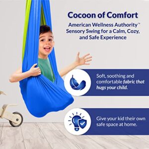 American Wellness Authority Sensory Swing for Kids Indoor, 360° Swivel, Reversible Sensory Swing for Adults, Double Layered Hammock Swing for Kids with Special Needs Great for ADHD/ADD (Green/Blue)