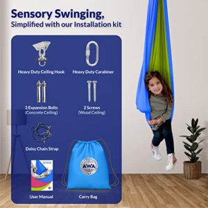 American Wellness Authority Sensory Swing for Kids Indoor, 360° Swivel, Reversible Sensory Swing for Adults, Double Layered Hammock Swing for Kids with Special Needs Great for ADHD/ADD (Green/Blue)