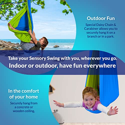 American Wellness Authority Sensory Swing for Kids Indoor, 360° Swivel, Reversible Sensory Swing for Adults, Double Layered Hammock Swing for Kids with Special Needs Great for ADHD/ADD (Green/Blue)