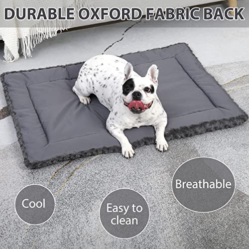 Washable Dog Bed Mat Reversible Dog Crate Pad Soft Fluffy Pet Kennel Beds Dog Sleeping Mattress for Large Jumbo Medium Small Dogs, 35 x 22 Inch, Gray