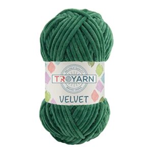 troyarn velvet chenille baby blanket yarn amigurumi yarn for crocheting and knitting super bulky 100 gr (132 yds) (10126 - green)