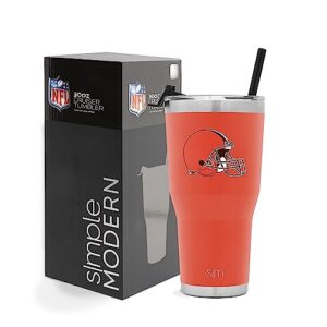 simple modern officially licensed nfl cleveland browns tumbler with straw and flip lid | insulated stainless steel 30oz thermos | cruiser collection | cleveland browns