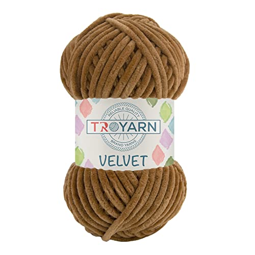 Troyarn Velvet Chenille Baby Blanket Yarn Amigurumi Yarn for Crocheting and Knitting Super Bulky 100 gr (132 yds) (10119 - Brown)