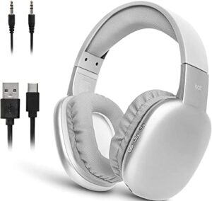 ijoy ultra wireless headphones with microphone- rechargeable over ear wireless bluetooth headphones with 10hr playtime, sd slot, backup wire- soft cushion wireless headset with mic (silver)