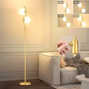 lightdot dimmable globe floor lamp, gold standing lamp with 2pcs 3000k g9 bulbs, frosted shades, industrial tall lamps for bedroom living room mid century modern decor