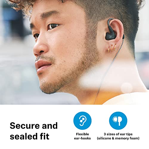 Sennheiser IE 200 In-Ear Audiophile Headphones - TrueResponse Transducers for Neutral Sound, Impactful Bass, Detachable Braided Cable with Flexible Ear Hooks - Black