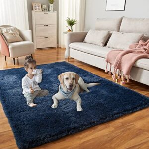 yqqrigro 5x7 feet rugs for bedroom, navy blue super soft shaggy fluffy carpets, indoor modern plush fuzzy non-slip area rugs for living room dorm kids boys girls room