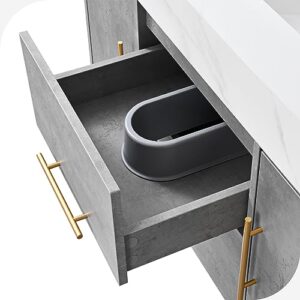 HERNEST Grey Floating Bathroom Vanity 40 Inch Wall Mounted Bathroom Vanity with Rock Panel Countertop and Ceramic Basin Sink Bathroom Cabinet with 2 Drawers and 2 Storage Cabinet for Washroom