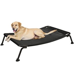 veehoo curved cooling elevated dog bed, black frame outdoor raised dog cot, chew proof pet bed with washable & breathable textilene mesh, non-slip feet for indoor & outdoor, x-large, black