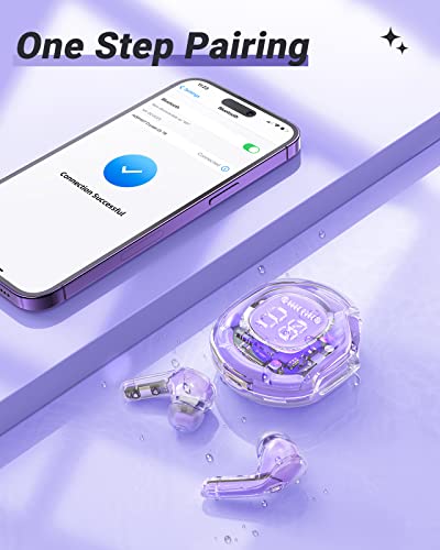 ACEFAST T8 Wireless Earphones Bluetooth 5.3 Headphones LED Power Display Mini Crystal in-Ear Earbuds with Wireless Charging Case Touch Control Built-in Mic Headphone for Sports Waterproof Earphone