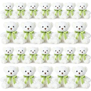 hungdao 24 pcs bear bulk plush stuffed animals 10 inch cute soft stuffed bear with green bow for baby shower birthday party gift (white)