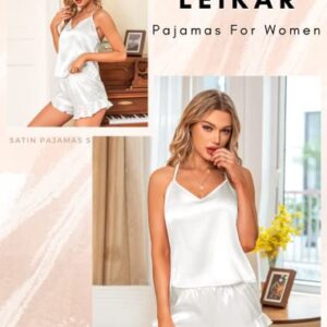 Leikar Silk Pajamas For Women Cute Cami Pajamas Sexy Satin Sleepwear White