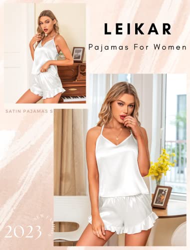 Leikar Silk Pajamas For Women Cute Cami Pajamas Sexy Satin Sleepwear White