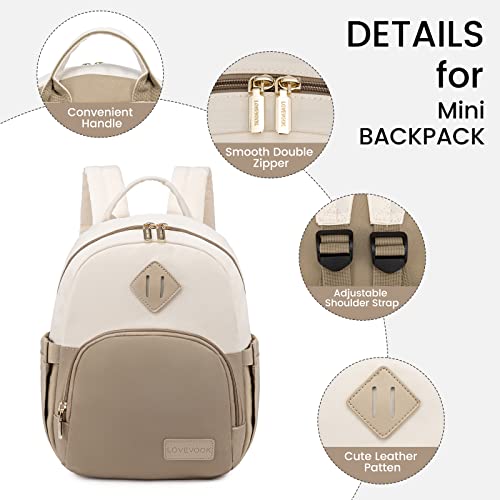 LOVEVOOK Mini Backpack Purse for Women, Small Fashion Backpack, Lightweight Cute Daypack for Travel Dating Khaki-Cream