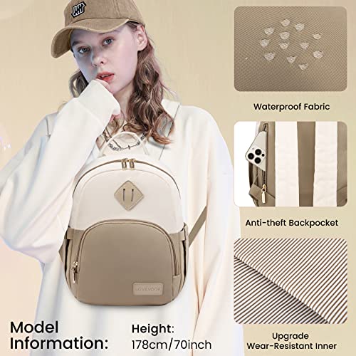 LOVEVOOK Mini Backpack Purse for Women, Small Fashion Backpack, Lightweight Cute Daypack for Travel Dating Khaki-Cream