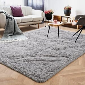 foxmas grey bedroom rug, bedside area rugs for bedroom, fluffy area rug for kids room, non slip floor rugs for bedroom, washable area rugs plush fluffy furry fur rugs, 3x5 feet