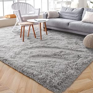 Foxmas Grey Bedroom Rug, Bedside Area Rugs for Bedroom, Fluffy Area Rug for Kids Room, Non Slip Floor Rugs for Bedroom, Washable Area Rugs Plush Fluffy Furry Fur Rugs, 3x5 Feet