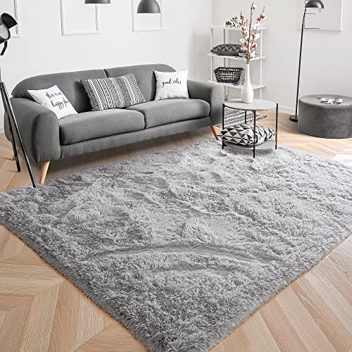 Foxmas Grey Bedroom Rug, Bedside Area Rugs for Bedroom, Fluffy Area Rug for Kids Room, Non Slip Floor Rugs for Bedroom, Washable Area Rugs Plush Fluffy Furry Fur Rugs, 3x5 Feet