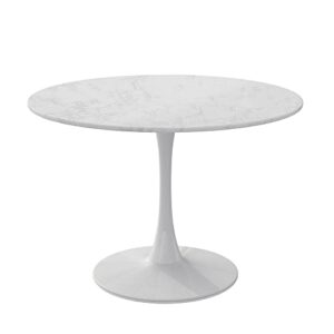 DKLGG 42" Modern Round Dining Table with Printed Marble Table Top, Metal Base Pedestal Table Tulip Table Kitchen Table for 4-6 Person, Small Space Home, End Table Leisure Coffee Table, Marble