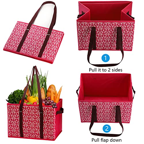 WUWEOT 4 Pack Reusable Grocery Bags, Large Shopping Bags Tote, Foldable Washable Storage Bins with Reinforced Bottom Heavy Duty Handles for Fruit Vegetable Clothes Toys and Picnic