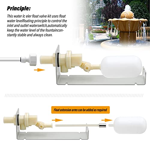 PAMUNULA Water Fountain Auto Fill System AutoFill Water Level Kit, 1/4 Inch Tube with Adjustable Arm for Outdoor Fountain Pond Aquariums Aquaculture