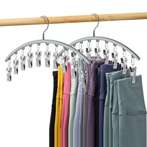 volnamal legging organizer for closet, metal yoga pants hanger w/rubber coated 2 pack w/10 clips hold 20 leggings, hangers space saving hanging closet organizer for closet organizers and storage-gray