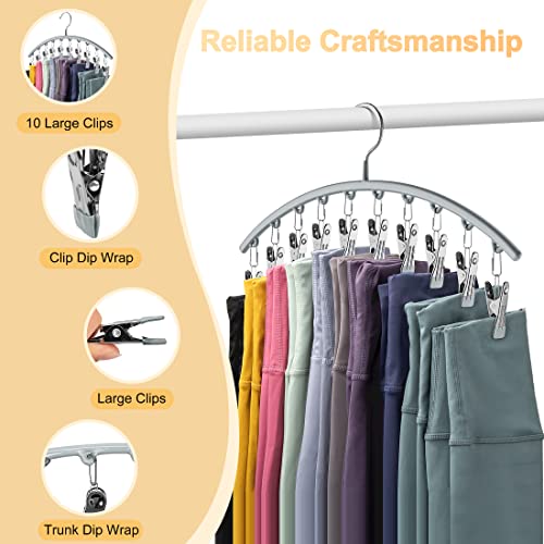 Volnamal Legging Organizer for Closet, Metal Yoga Pants Hanger w/Rubber Coated 2 Pack w/10 Clips Hold 20 Leggings, Hangers Space Saving Hanging Closet Organizer for Closet Organizers and Storage-Gray