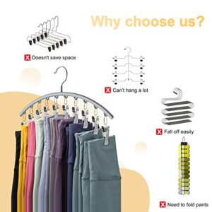 Volnamal Legging Organizer for Closet, Metal Yoga Pants Hanger w/Rubber Coated 2 Pack w/10 Clips Hold 20 Leggings, Hangers Space Saving Hanging Closet Organizer for Closet Organizers and Storage-Gray