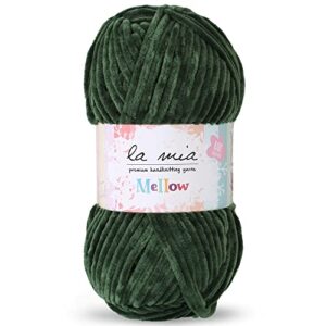 1 skein la mia mellow chenille yarn for knitting and crocheting baby clothes, blankets and accessories, 100% polyester, 100 gr (3.5 oz) / 115 m (125 yards), green - 938
