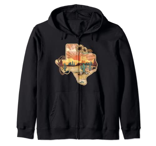 Texas Western State Home Cowboy Desert Rodeo Lasso Cactus Zip Hoodie