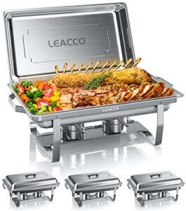 leacco chafing dishes buffet set, 4 pack 8qt stainless steel chafers food warmer trays for buffets, parties