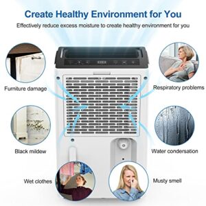 1500 Sq.ft Dehumidifiers for Home Basements, Aiusevo 22 Pint Dehumidifier for Room, with Auto and Manual Drainage, Intelligent Humidity Control, 3 Operation Modes, Ideal for RV, Bathroom