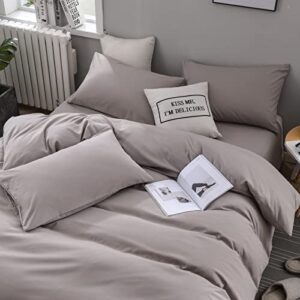mxaeyr light taupe duvet cover queen size, soft microfiber duvet cover with zipper closure and 2 pillowcase, 3 pcs luxury taupe bedding set queen