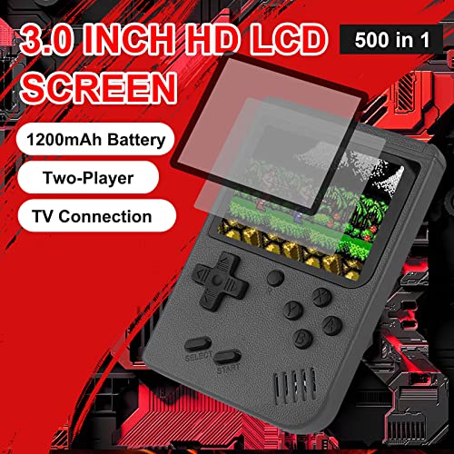 Retro Handheld Game Console, 500 Games Portable Hand Held Video Game for Kids & Adult Classical FC Games with 3.0-Inch Screen Rechargeable Battery Handheld Gaming Two Players Support for TV