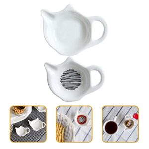 CALLARON Coffee Accessories 2pcs Ceramic Tea Bag Coasters Spoon Rest Teapot Shape Teabag Caddy Holder Saucer Set Sauce Dip Bowl Snack Seasoning Dish Tray Bracket for Tea Party Decorative Tray