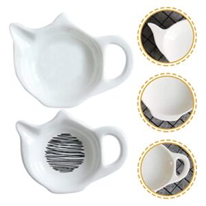 CALLARON Coffee Accessories 2pcs Ceramic Tea Bag Coasters Spoon Rest Teapot Shape Teabag Caddy Holder Saucer Set Sauce Dip Bowl Snack Seasoning Dish Tray Bracket for Tea Party Decorative Tray