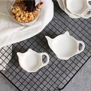 CALLARON Coffee Accessories 2pcs Ceramic Tea Bag Coasters Spoon Rest Teapot Shape Teabag Caddy Holder Saucer Set Sauce Dip Bowl Snack Seasoning Dish Tray Bracket for Tea Party Decorative Tray