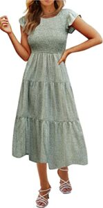 hount smocked bohemian dresses for women plus size casual flowing summer modest beach dress with pockets (fl1,xl)