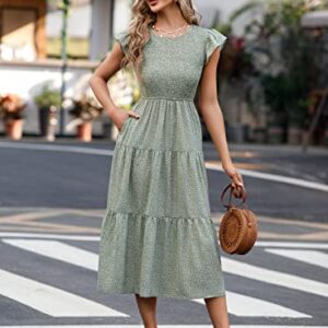 Hount Smocked Bohemian Dresses for Women Plus Size Casual Flowing Summer Modest Beach Dress with Pockets (FL1,XL)