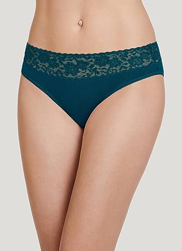 Jockey Women's Underwear Cotton Stretch Lace Bikini, Green Gem, L