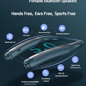 Neckband Bluetooth Speakers，BBH-939 Portable Bluetooth Speakers Wireless Wearable Speaker CVC 8.0 Noise Cancelling 3D Surround Sound Personal Sport Speaker with Mic for Home&Outdoor(Blue 2023)